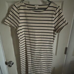 J. Crew Cream and Navy Striped Tee Dress